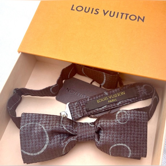 🔥ONE-OF-KIND🔥🆕💯RARE AUTH LOUIS VUITTON MARRONE BROWN HOUNDSTOOTH BOW TIE… - Picture 5 of 13